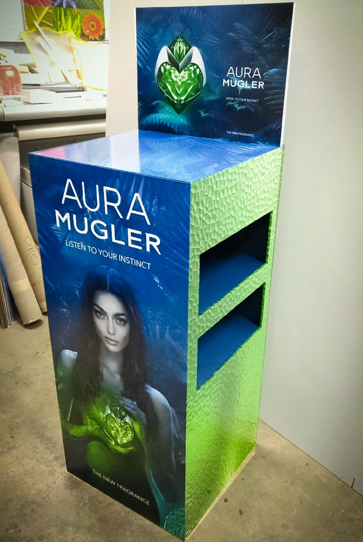 Aura Mugler point-of-purchase display