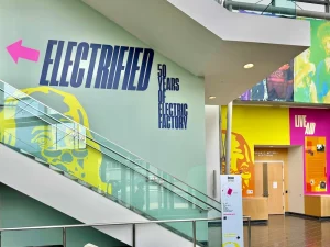 drexel university electrified exhibit - custom graphics - custom museum display graphics - color reflections - staircase