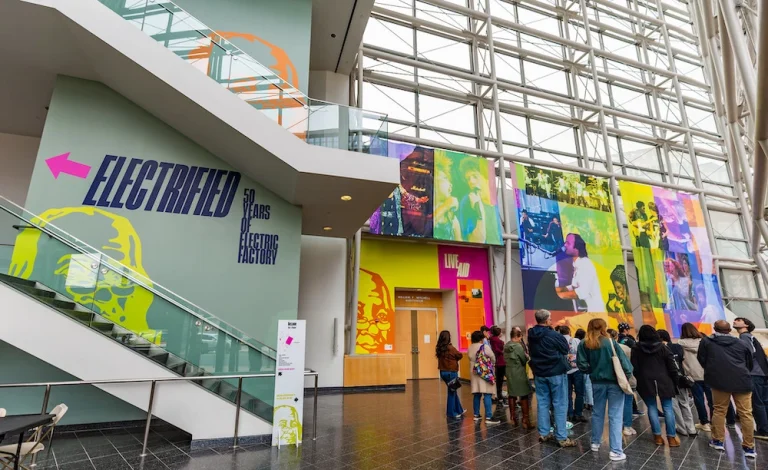 drexel university electrified exhibit - custom graphics - custom museum display graphics - color reflections - wal lwrpa stairs
