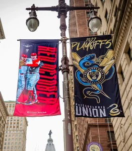 Phillies Red October street pole banners.