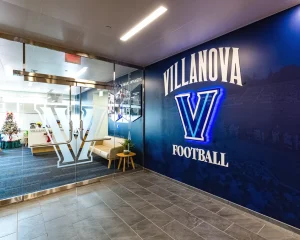 Window decals and sports wall coverings in Villanova University's athletic building.