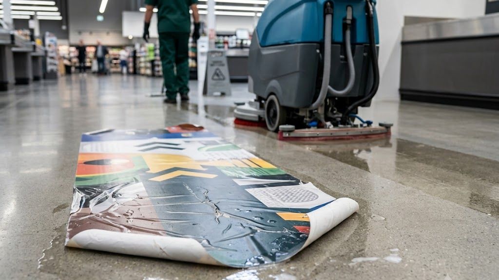 Why Do Custom Floor Graphics Peel After the Cleaning Crew Runs the Auto-Scrubber
